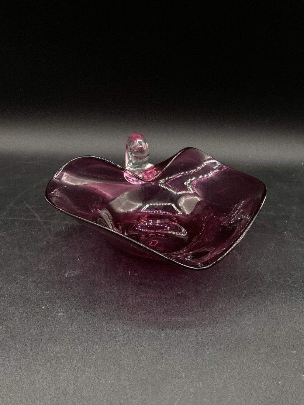Pilgrim Cranberry Red Glass Trinket Candy Dish Clear Snail Handle Vintage